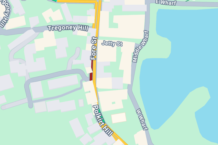 The road was closed both ways from Fore Street to Polkirt Hill in Mevagissey causing congestions after a car reportedly collided with wall