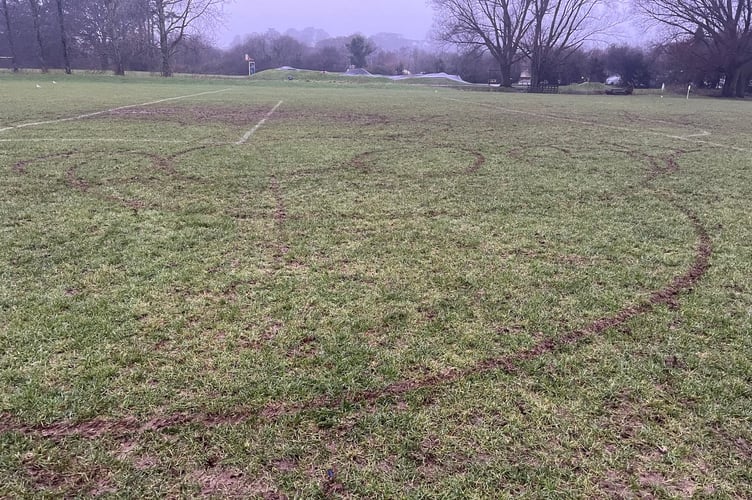 Damage caused to the football pitch at Par Track over the weekend