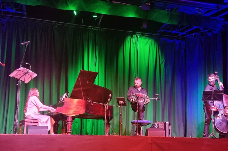 The Kyiv Tango Orchestra perform on the stage at Liskeard's Public Hall