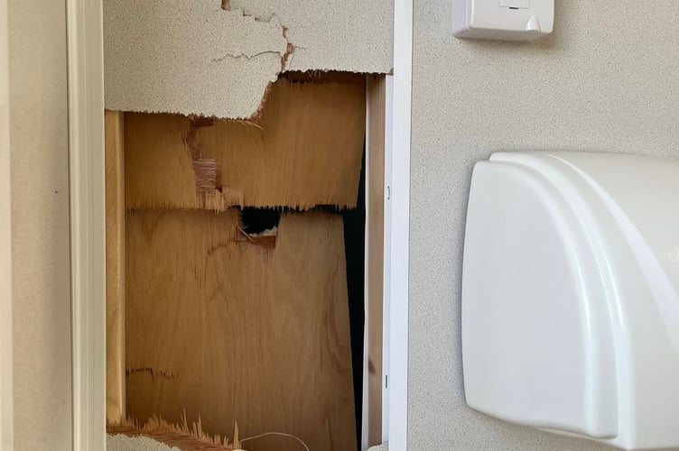 Part of the wall has been smashed in (Picture: Newquay Town Council)