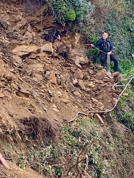 Police used dogs to ascertain whether anyone was trapped under the rubble (Picture: Newquay Coastguard Search and Rescue Team)