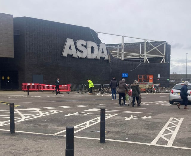 Section of exterior wall at Asda superstore building collapses