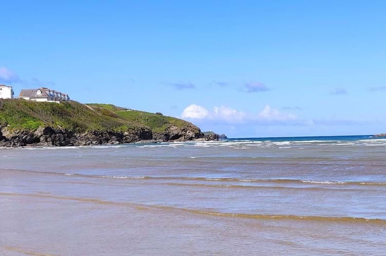 The view of the former Glendorgal Hotel site from Porth Beach 