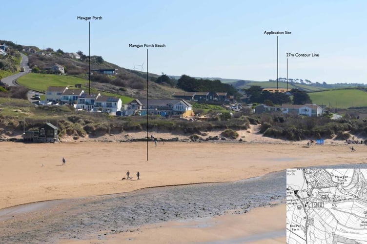 The location of the proposed holiday lodges in relation to Mawgan Porth.