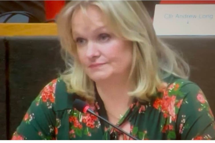 Cllr Dulcie Tudor pictured after Cllr Frost's response to her question on gender