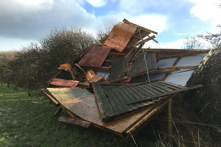 One of the field shelters destroyed by Storm Goretti