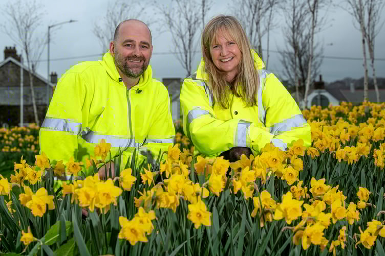 Foreman Tim Wilson and deputy town clerk Sara Gwilliams at the Mount Charles roundabout in St Austell. (Picture: Paul Williams)