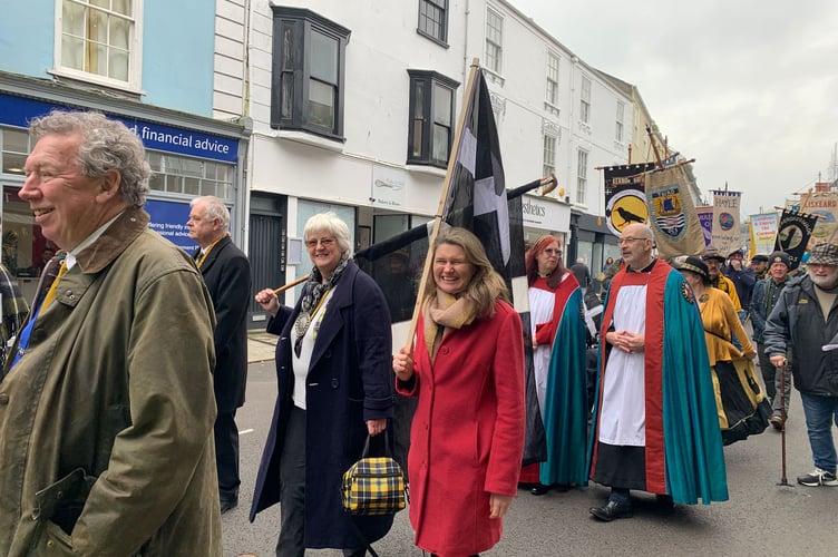 Jayne Kirkham in the 2026 St Piran's Day parade, Truro
