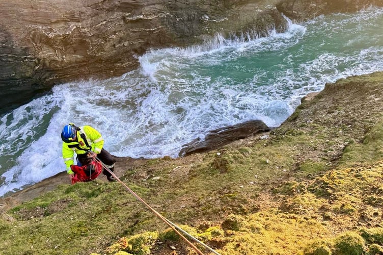 The Coastguard set up a technical rope rescue and managed to safely retrieve Ned to the top of the cliff (Picture: Newquay Coastguard Search and Rescue Team)