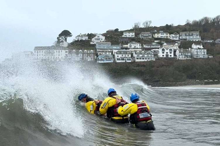 Ruth during training with the HM Coastguard on Looe beach