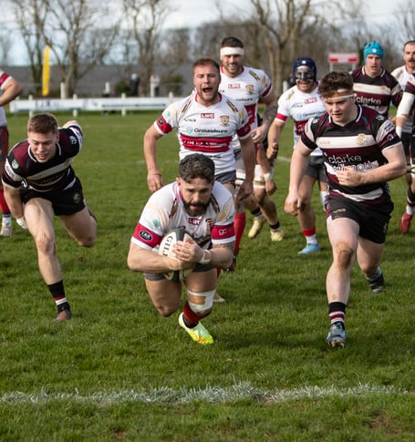 Camborne hooker Ben Priddey dives in for the opening try in the home defeat to Taunton (Picture: Steve Mock)
