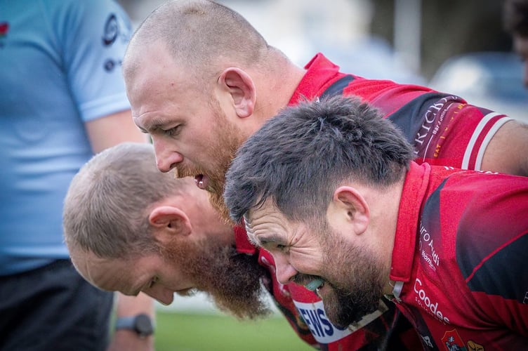 Hooker Tom Cowan-Dickie (centre) grabbed Redruth's opening try in their victory over Cinderford (Picture: Redruth RFC)