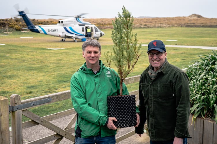 Dan Luscombe (left) and Alasdair Moore with the Mulanje cedar 