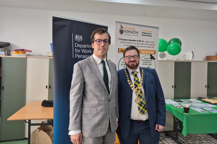 MP Noah Law with St Austell deputy mayor Ethan Stephens at the launch.