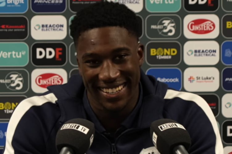 Plymouth Argyle striker Bim Pepple was all smiles after helping his side to a 3-1 win over Huddersfield Town