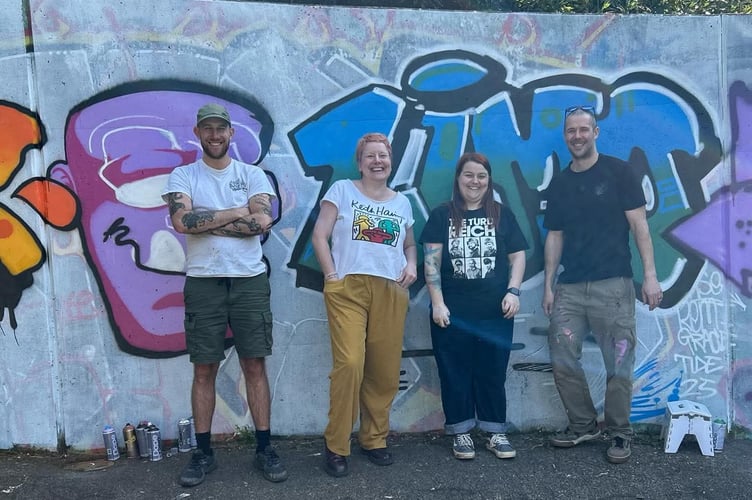 Graffiti artists who took part in the first session with Marie Hutchinson-Ralph from Your Art Connect (L-R) Spray Saint, Marie, Siobhan Taylor Levene and Sumo Graf