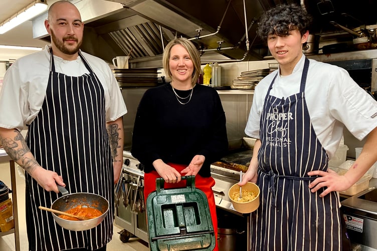 Brewery area manager Helen Sprason with chefs Jowan and Ben.