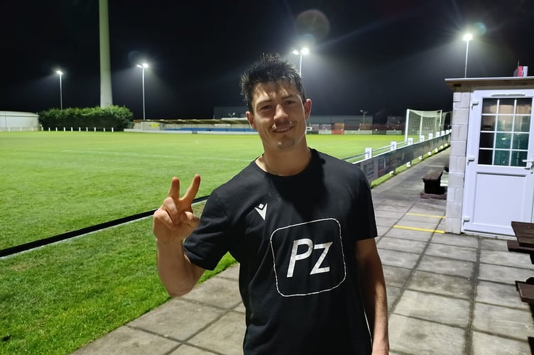 Penzance striker Lewis Caspall pictured after the match. Pic: James Wright.
