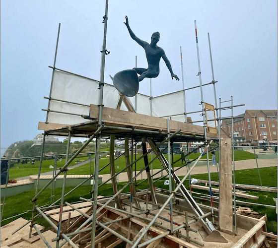 The sculpture needs to be polished and the scaffolding removed before being officially unveiled (Picture: Newquay Town Council)
