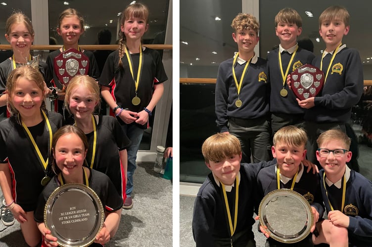 The winning teams from Year 3/4 Girls and Boys were Stoke Climsland (left) and Sir Robert Geffreys