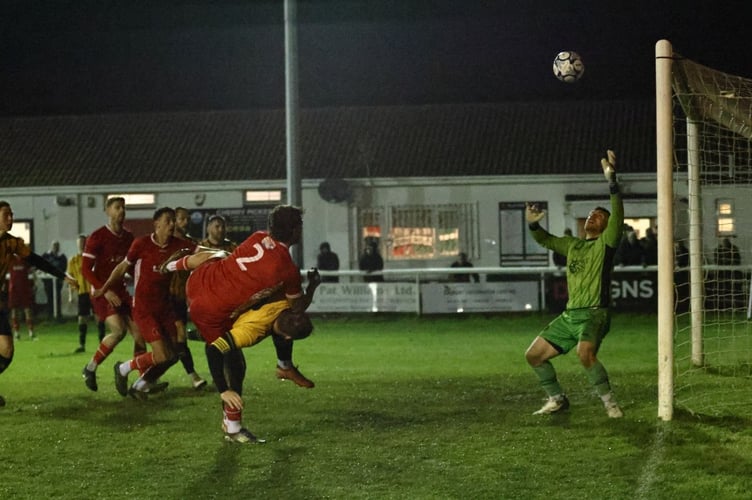 Brodie Montague header for Barnstaple v Torpoint.