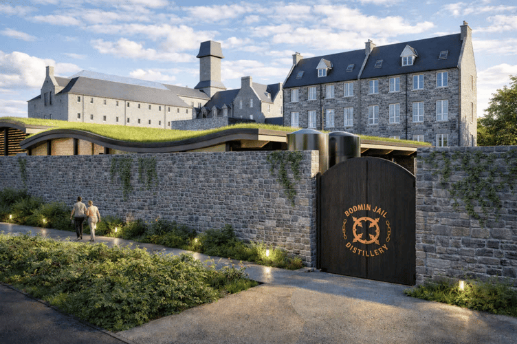 CGI view of how the new Bodmin Jail distillery could look - it now features a natural grass roof (Picture: Cornwall Council)