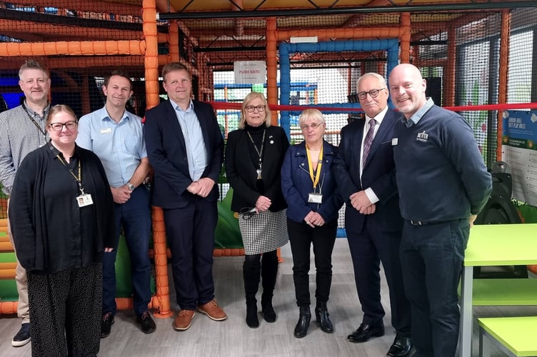 Councillors and officials gathered for the official opening of the new soft play area at Liskeard Leisure Centre (Picture: Terry Whitty)