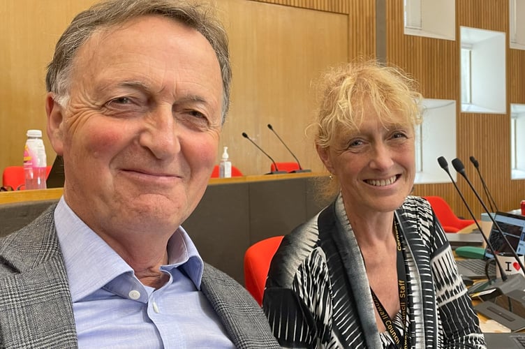 MP for St Ives, Andrew George alongside Cornwall Councillor, Hilary Frank