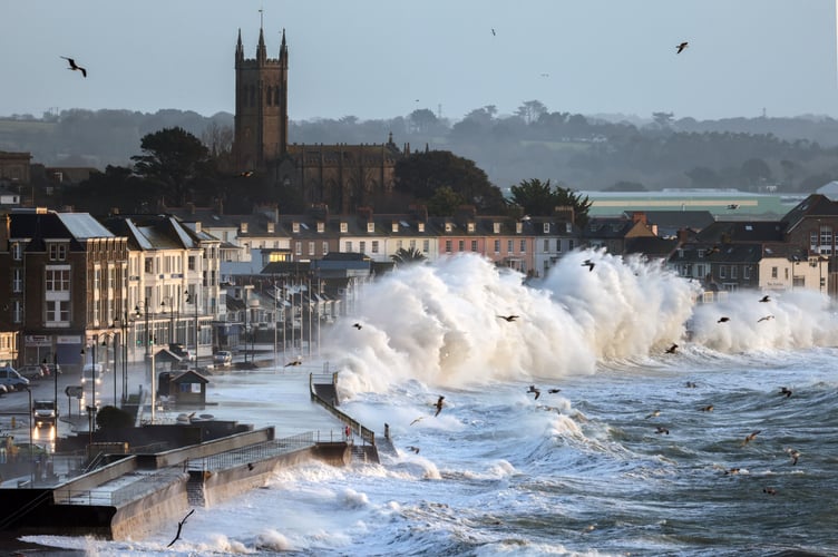 Storm Ingrid batters the seafront in Penzance at high tide on Friday 23 January. Photo by Penzance Council