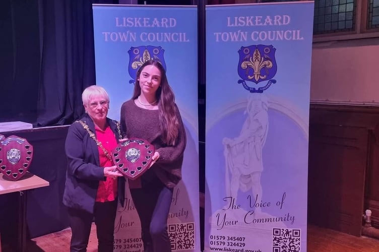 Liskeard Mayor, Cllr Christina Whitty presented the Citizen of the Year award to Lily Trivett