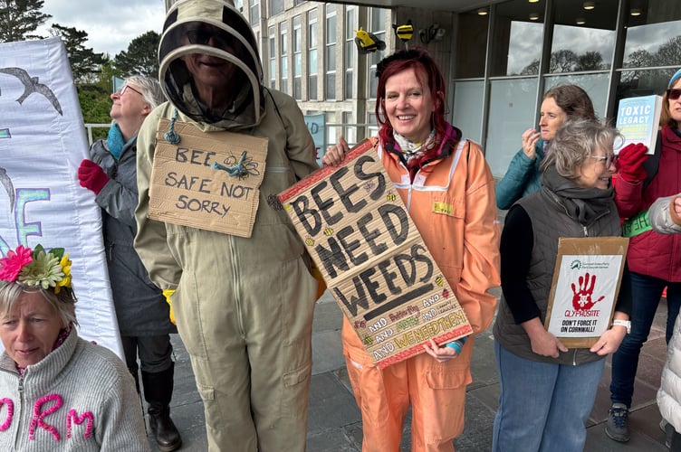 Protesters outside Lys Kernow/County Hall in Truro  on Tuesday, April 21