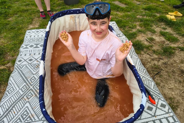 Denny is full of beans after successful fundraising bath