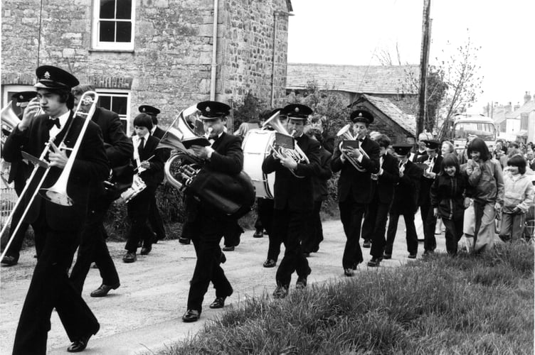 Indian Queens Band marching to Queens Pit in 1978