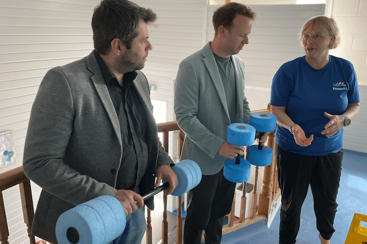 (L-R) Cornwall Council leader Leigh Frost and MP Ben Maguire heard from Fitness 4 U director Jan Ebbs about the different therapy classes available (Picture: Warren Wilkins)