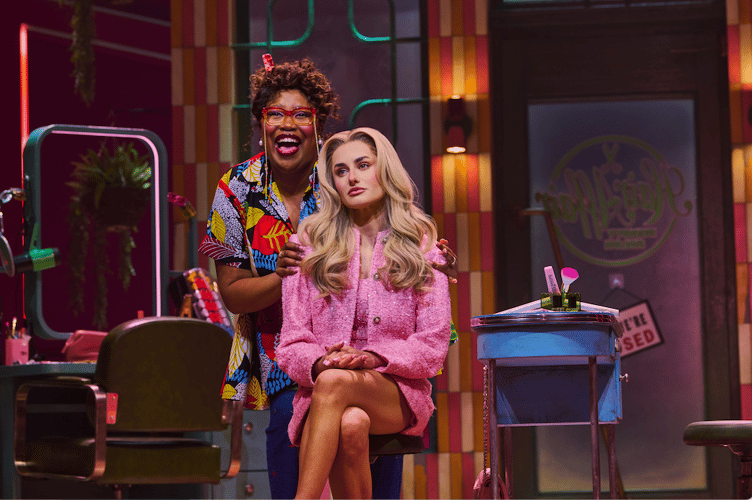 (L-R) Karen Mavundukure, who plays salon owner Paulette Buonufonté and Amber Davies who plays Elle Woods (Picture: Marc Brenner)