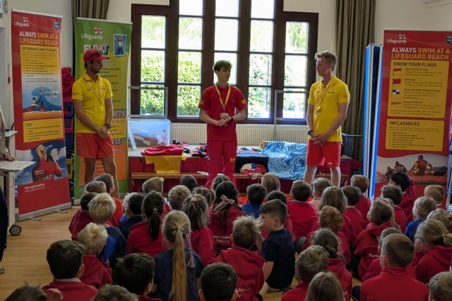 RNLI lifeguards provide pupils with water safety advice