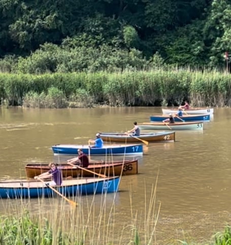 RIVER RACING: Youngsters line up at Calstock, on the upper reaches of the River Tamar in South East Cornwall, for the start of a pair of paddles event in 15-ft skiffs