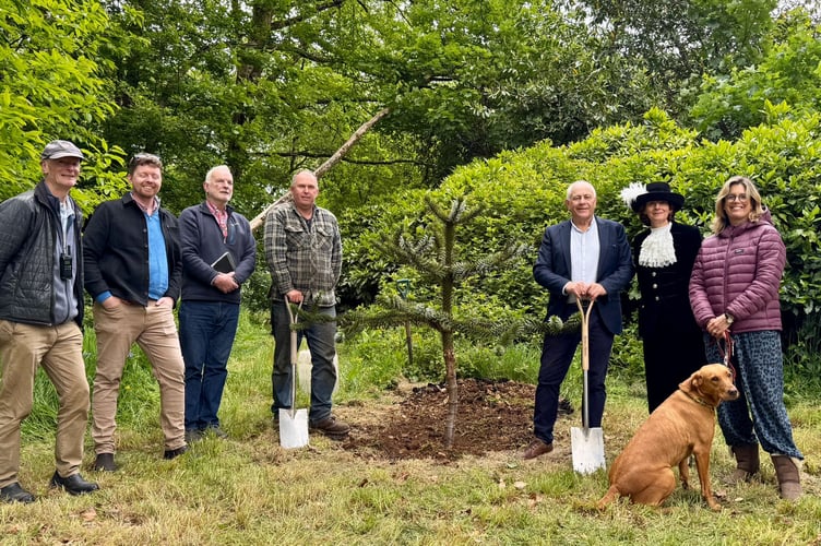 James Molesworth, Peter Jones (Eden Project director of Horticulture), Sir William Molesworth 16th Baronet, Pencarrow head gardener Gavin Vague, Cornish historian Barry West, High Sheriff Harriet Hills and Gillian Molesworth.