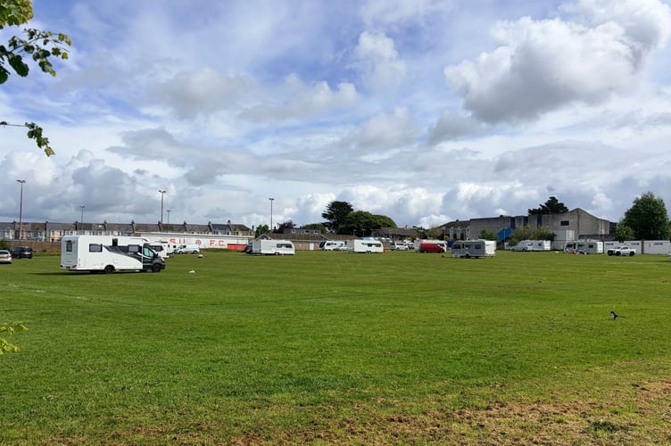 The unauthorised encampment, which was set up behind Saltash United Football Club on Friday, sparked frustration among residents and business owners