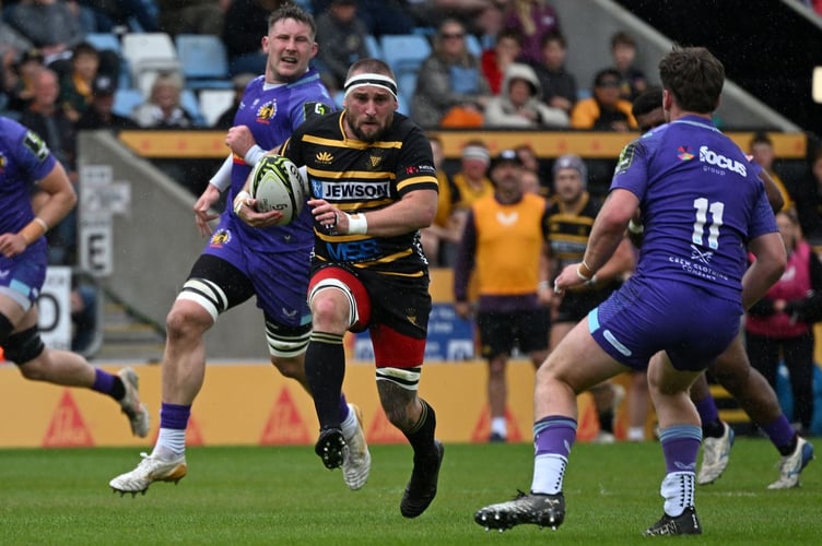 Cornwall's Ben Hancock goes on the charge against an Exeter Chiefs XV in their friendly at Sandy Park