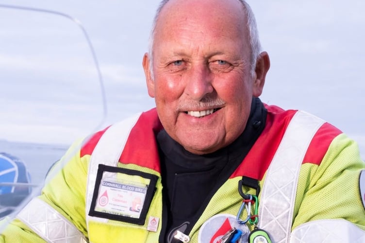 The late Tim Cookman will be accompanied to his funeral by a cortege of Cornwall Blood Bikes