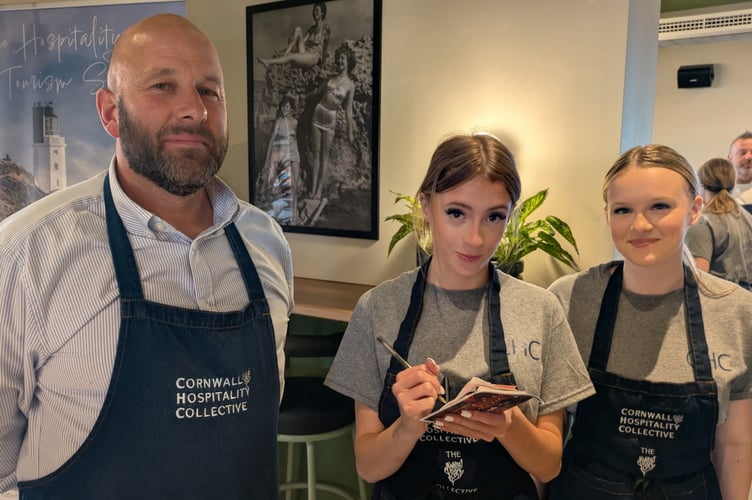 (L-R) Cornwall Hospitality Collective director Mark Lewin with two students at the ready to take orders (Picture: Warren Wilkins)