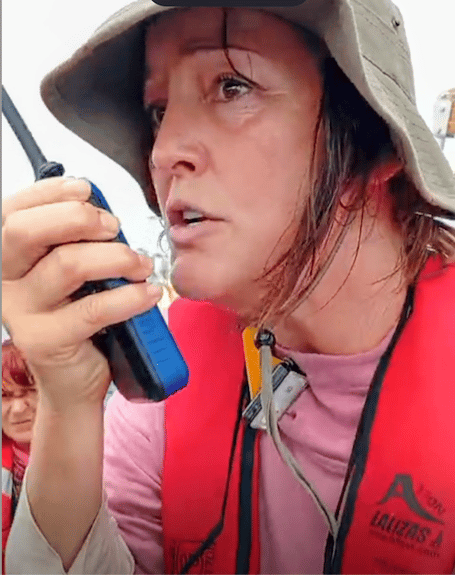 Katy Davidson making Mayday call from the flotilla after it was attacked by Israeli forces