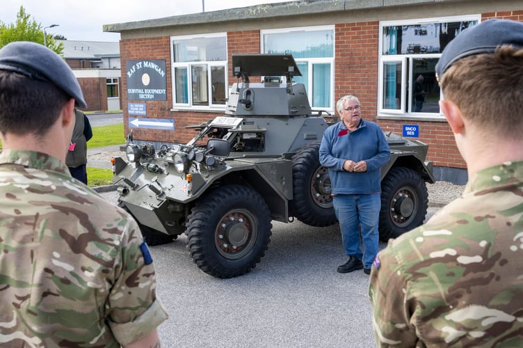 On Thursday 7th May, members of Cornwall's Army Museum at Bodmin Keep visited RAF St Mawgans Engineering and Logistics Squadron (ELS) for familiarisation driving on their Ferret light armoured vehicle and have a Station visit. At the end of the visit they drove the Ferret back to Bodmin in a convoy.