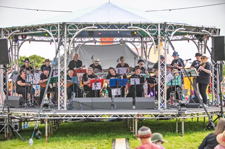 The bandstand stage at the Fisherman's Friends Festival