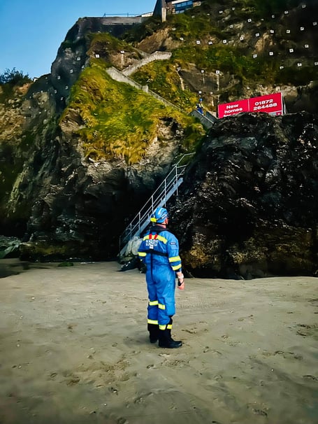 A member of Newquay Coastguard Search and Rescue Team taking part in the search