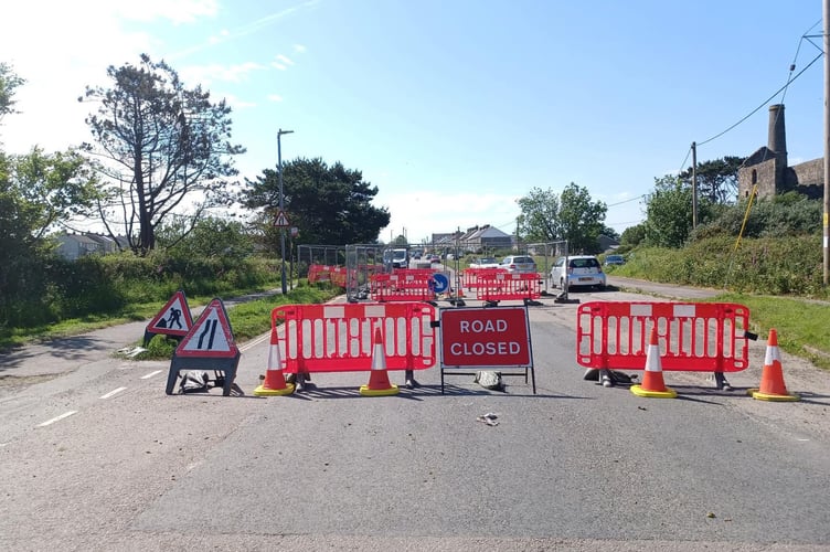 Newton Road in Troon, near Camborne, has been closed following the appearance of a hole, suspected to be linked to historic mine works (Pic: Cornwall Council)