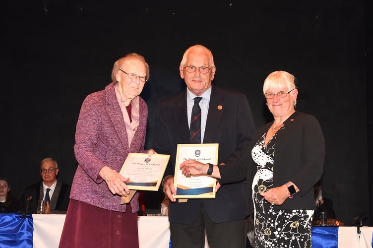 British Heart Foundation volunteers to Gloria Wilton and Keith Richards were honoured by outgoing mayor, Cllr Christina Whitty (Picture: Jon Harris Photography)