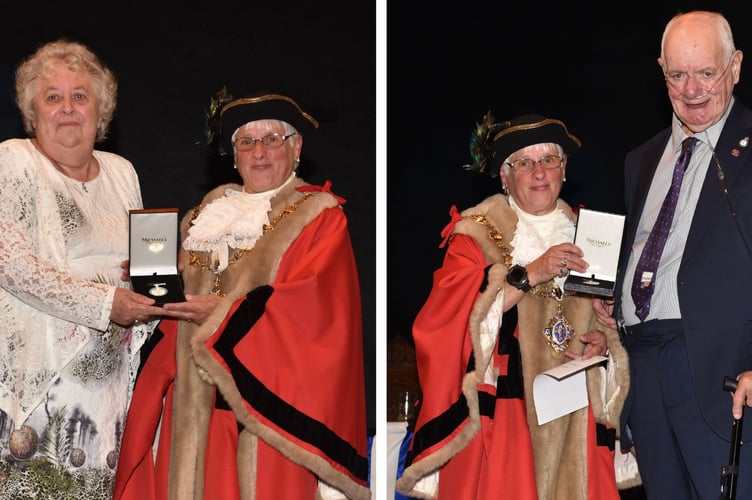 Outgoing mayor, Cllr Christina Whitty made presentations to Lin Moore and Joe Barr, both of whom were made and Honorary Burgess of Liskeard (Picture: Jon Harris Photography)