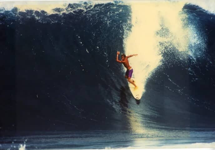 Jack age 17 surfing the world famous Pipeline in 1992 (Picture: Jeff-Hornbaker)